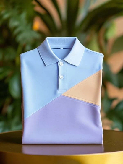 Men's Classic Business Logo Button Short Sleeve Polo Shirt