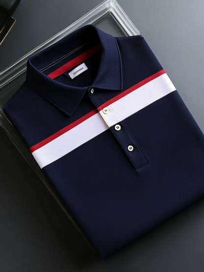 Men's Business Casual Striped Button Short Sleeve Polo Shirt
