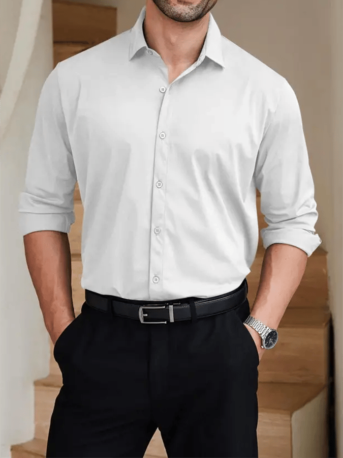 Men's Solid Color Design Business Casual Shirt