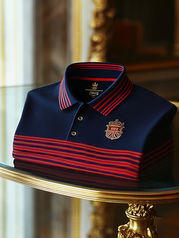 Men's Retro Business Stripe Print Long Sleeve Polo Shirt