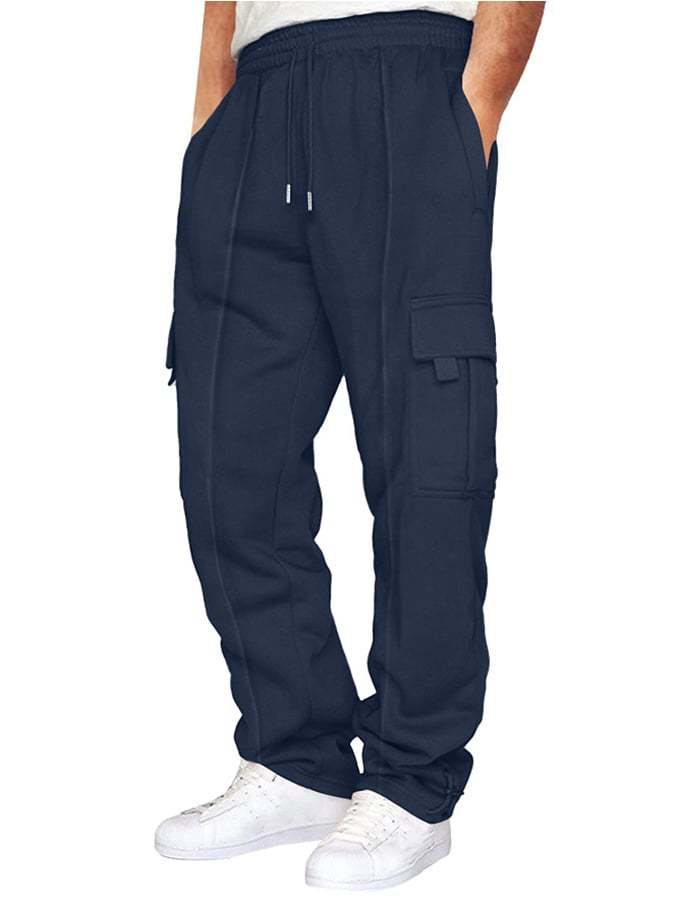 Men's Casual Solid Color Multi-Pocket Leggings Trousers