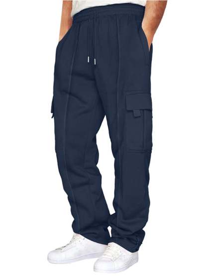 Men's Casual Solid Color Multi-Pocket Leggings Trousers