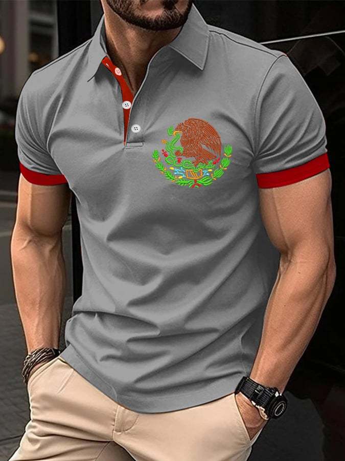 Men's Mexican Independence Day Flag Print Polo Shirt