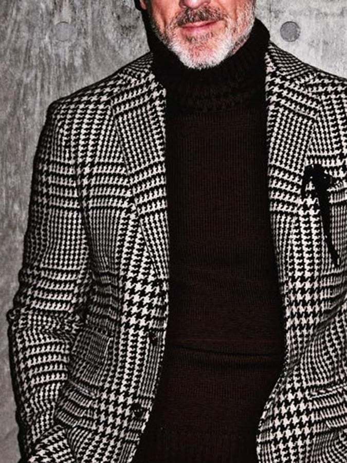 Men's Business Casual Slim Houndstooth Blazer
