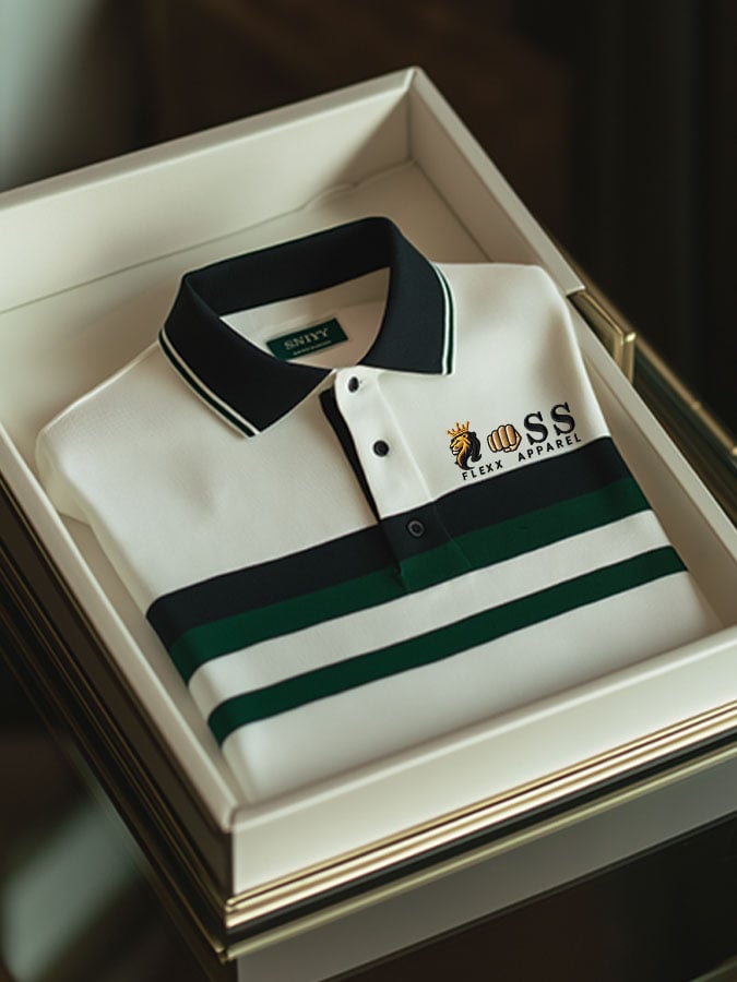 Men's Retro Letter Design Business Contrast Stripe Lapel Short-Sleeved Polo Shirt