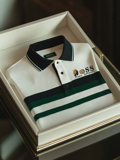 Men's Retro Letter Design Business Contrast Stripe Lapel Short-Sleeved Polo Shirt