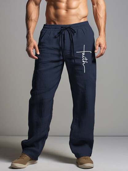 Men's Drawstring Elastic Waist Straight Comfortable And Breathable Outdoor Vacation Beach Vacation Casual Pants