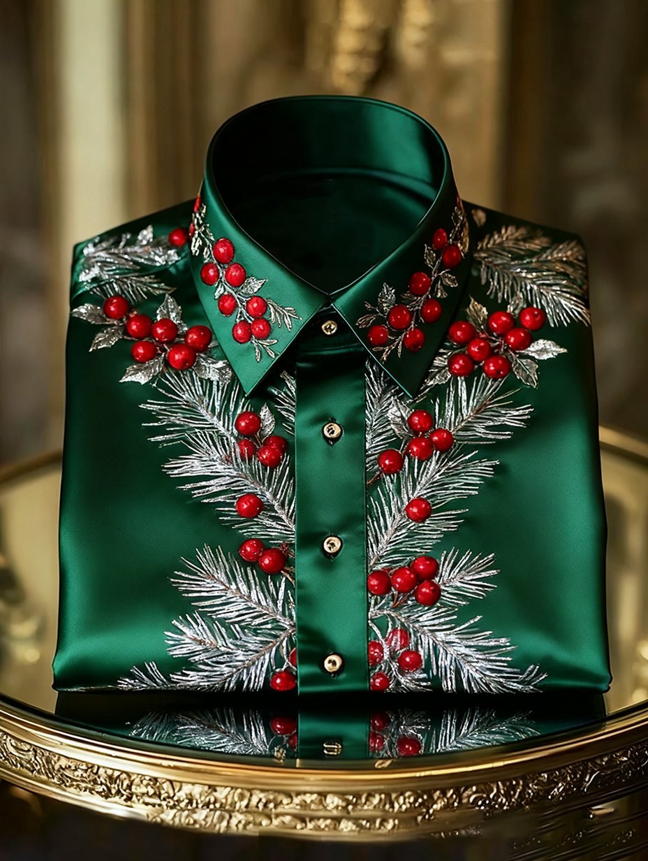 Men's Luxury Christmas Party Long Sleeve Button-Down Shirt