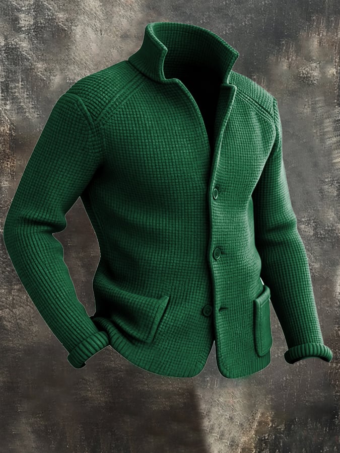 Men's Retro Warm Stand Collar Knitted Cardigan Jacket