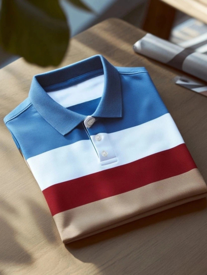 Men's Business Casual Fish Embroidered Button Short Sleeve Polo Shirt