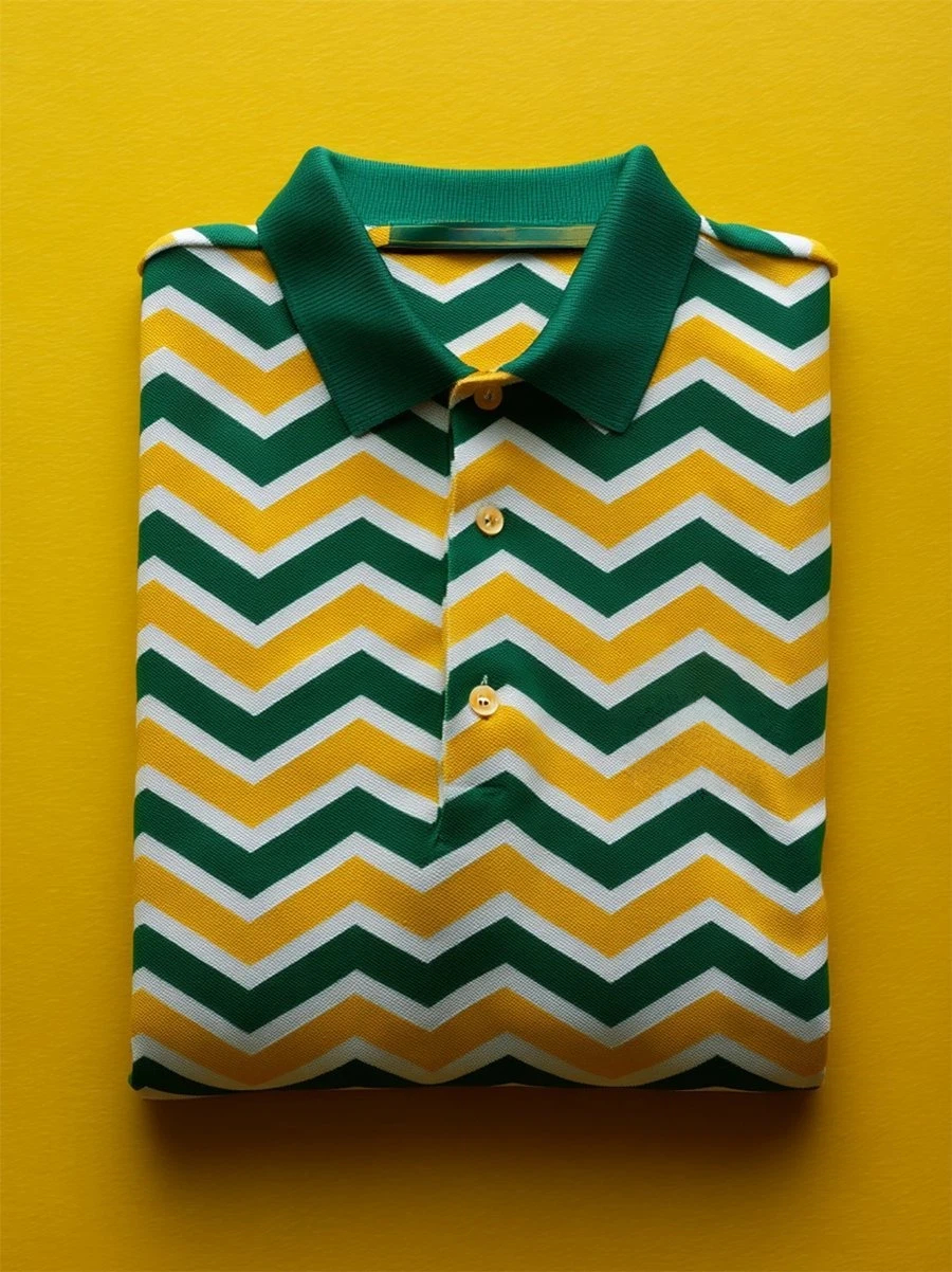 Men's Business Casual Chevron Stripe Button-Down Short Sleeve Polo Shirt