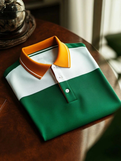 Men's Business Casual Colorblock Logo Button Short Sleeve Polo Shirt