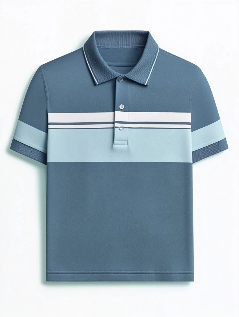 Men's Business Casual Fish Embroidered Button Short Sleeve Polo Shirt