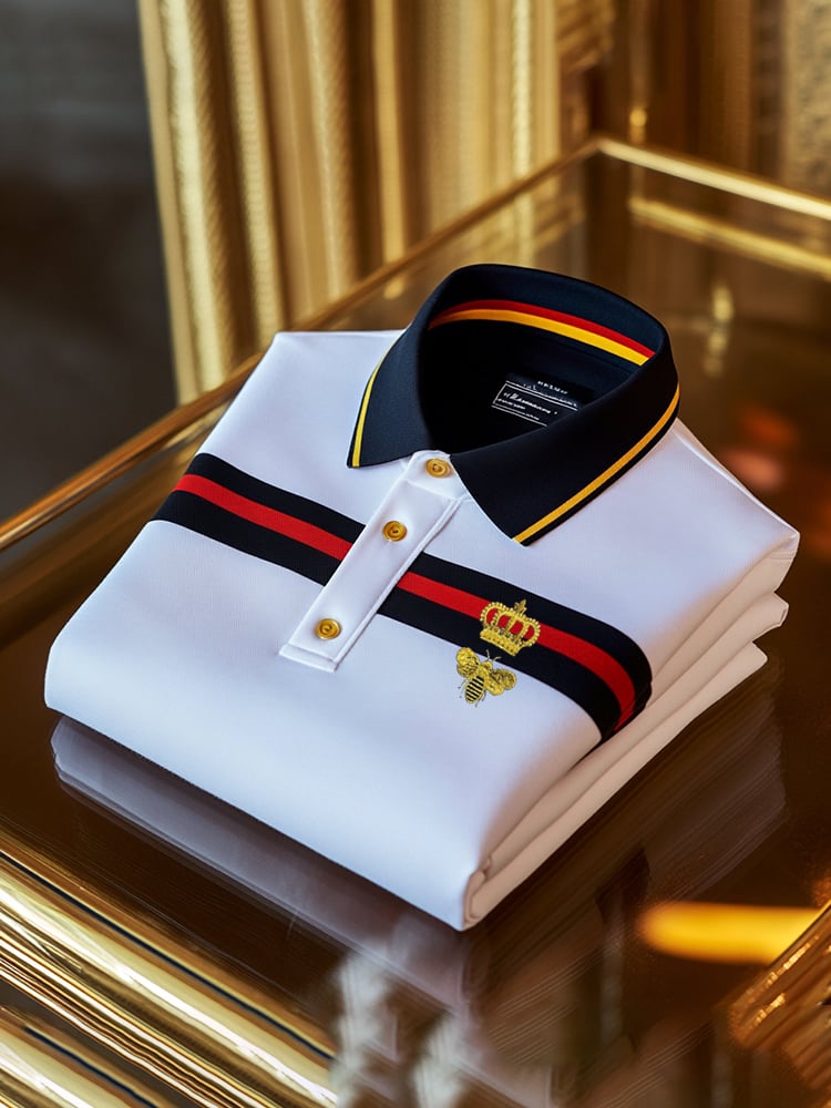 Men's Classic Business Check Logo Button Short Sleeve Polo Shirt