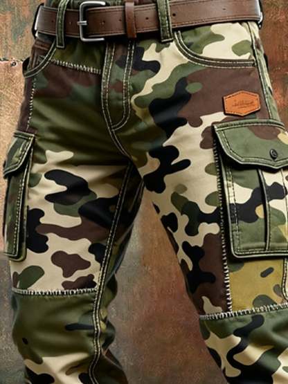 Men's Vintage Camouflage Distressed Pocket Work Pants
