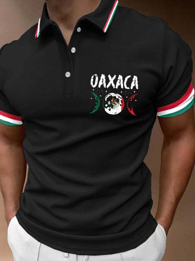 Men's Mexican Flag Print Polo Shirt