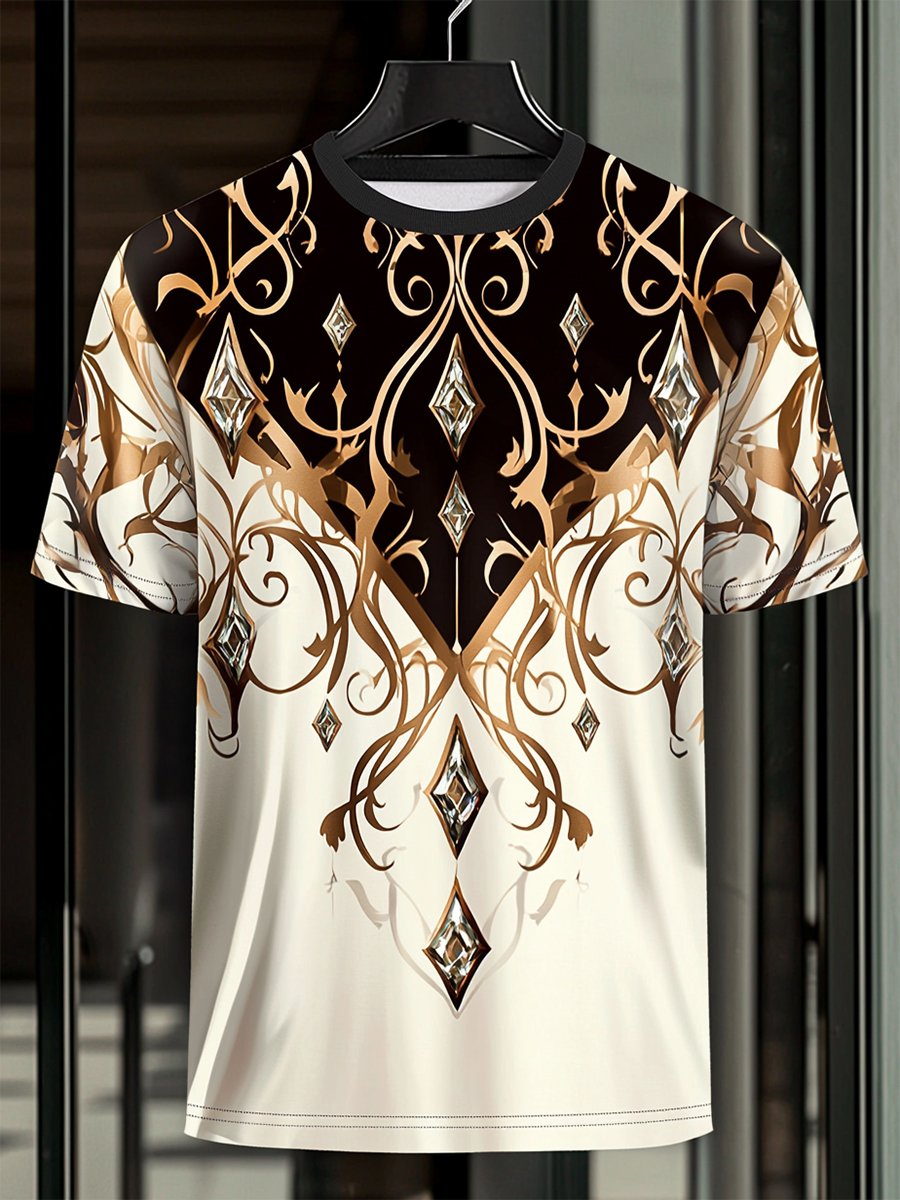 Men's Business Luxury Printed 100% Cotton Short Sleeve T-Shirt