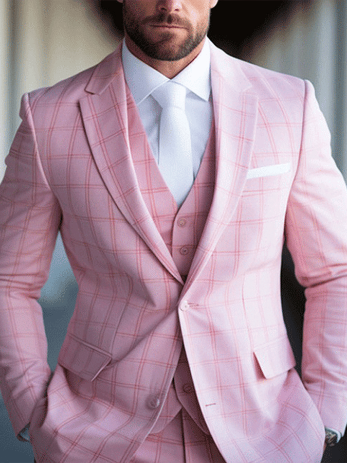 Men's Vintage Single-Breasted Plaid Gentleman's Business Suit Jacket