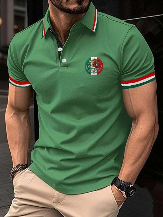 Men's Mexican Independence Day Flag Print Polo Shirt