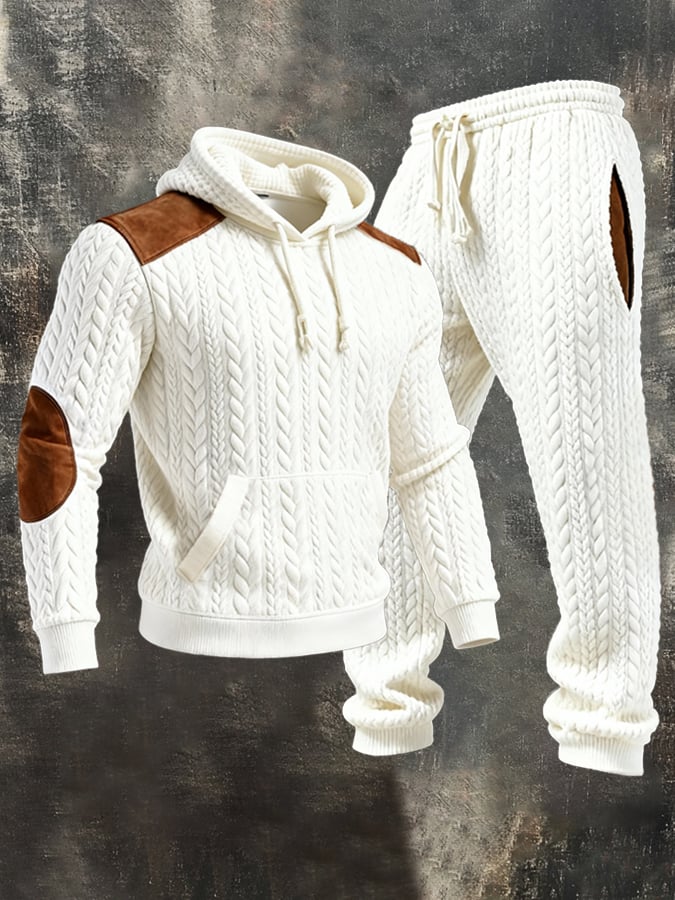 Men'S Fashionable Twisted Jacquard Textured Hooded Casual Sweatshirt Suit
