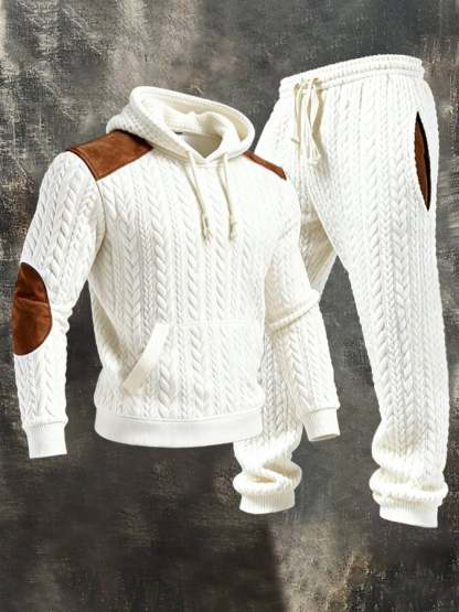 Men'S Fashionable Twisted Jacquard Textured Hooded Casual Sweatshirt Suit