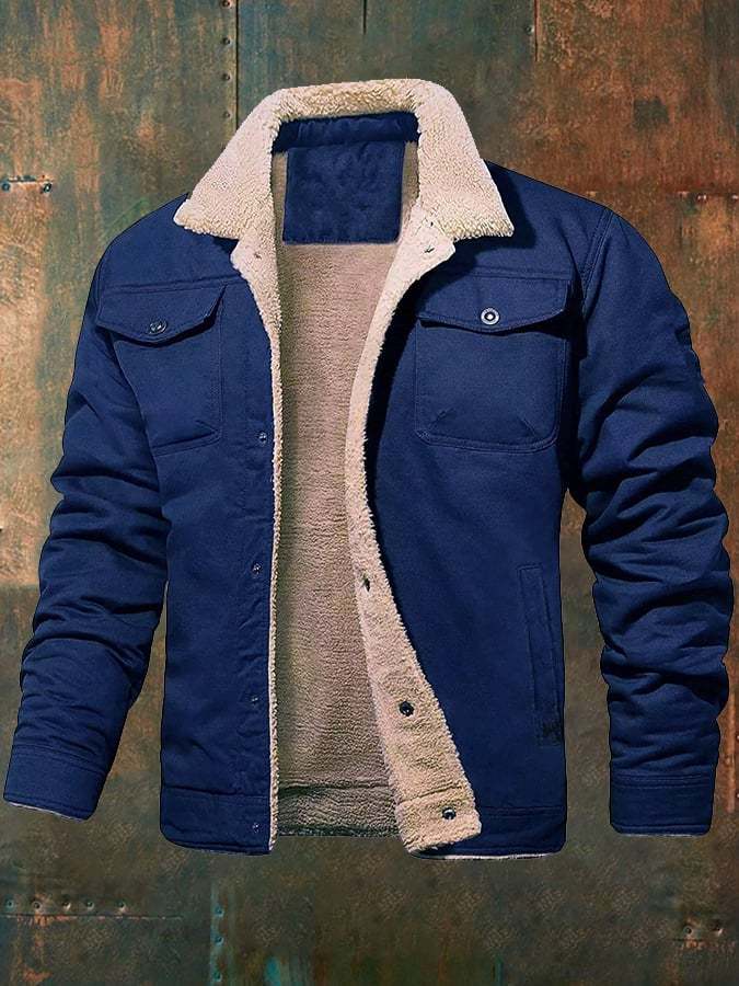 Men's Solid Color Fleece Warm Jacket