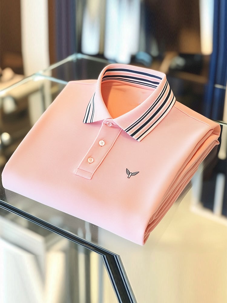 Men's Business Casual Logo Button Short Sleeve Polo Shirt