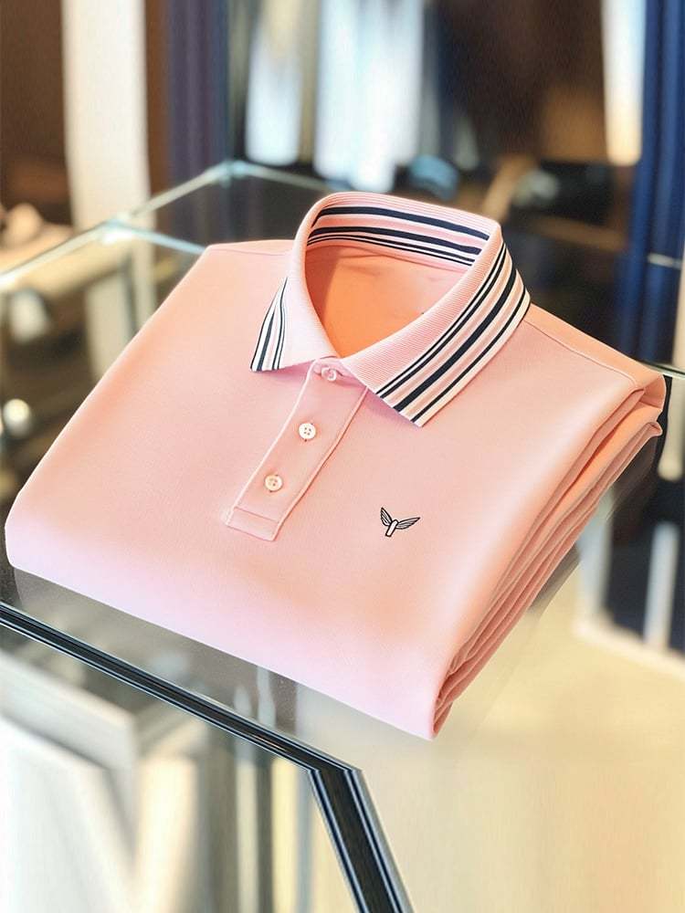 Men's Business Casual Logo Button Short Sleeve Polo Shirt