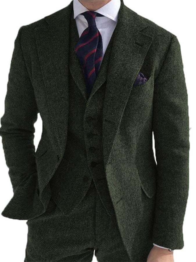 Men's Business Single-Breasted Solid Color Three-Piece Suit