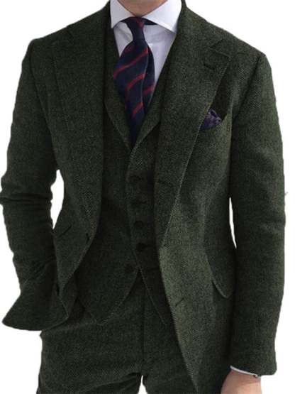 Men's Business Single-Breasted Solid Color Three-Piece Suit