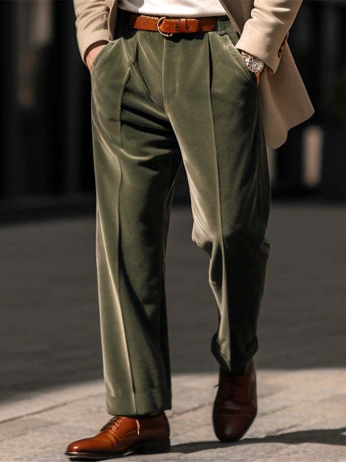 Men's Casual Solid Color Velvet Straight Trousers