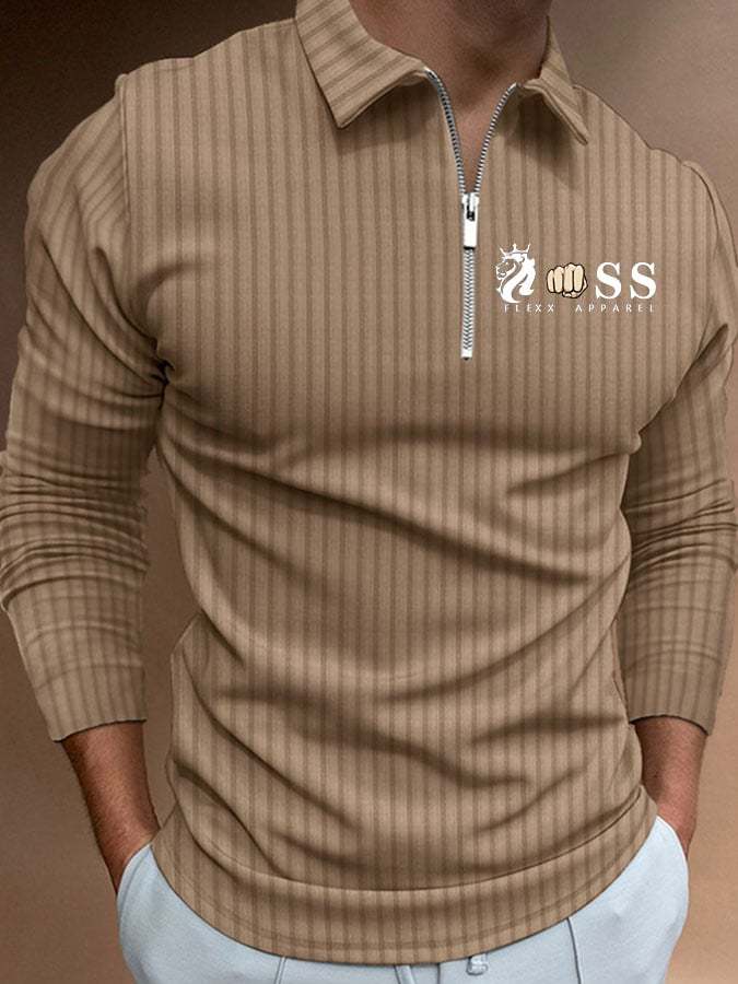 Men's Letter Stripe Printed Pullover Casual Polo Shirt