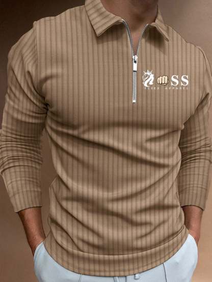 Men's Letter Stripe Printed Pullover Casual Polo Shirt