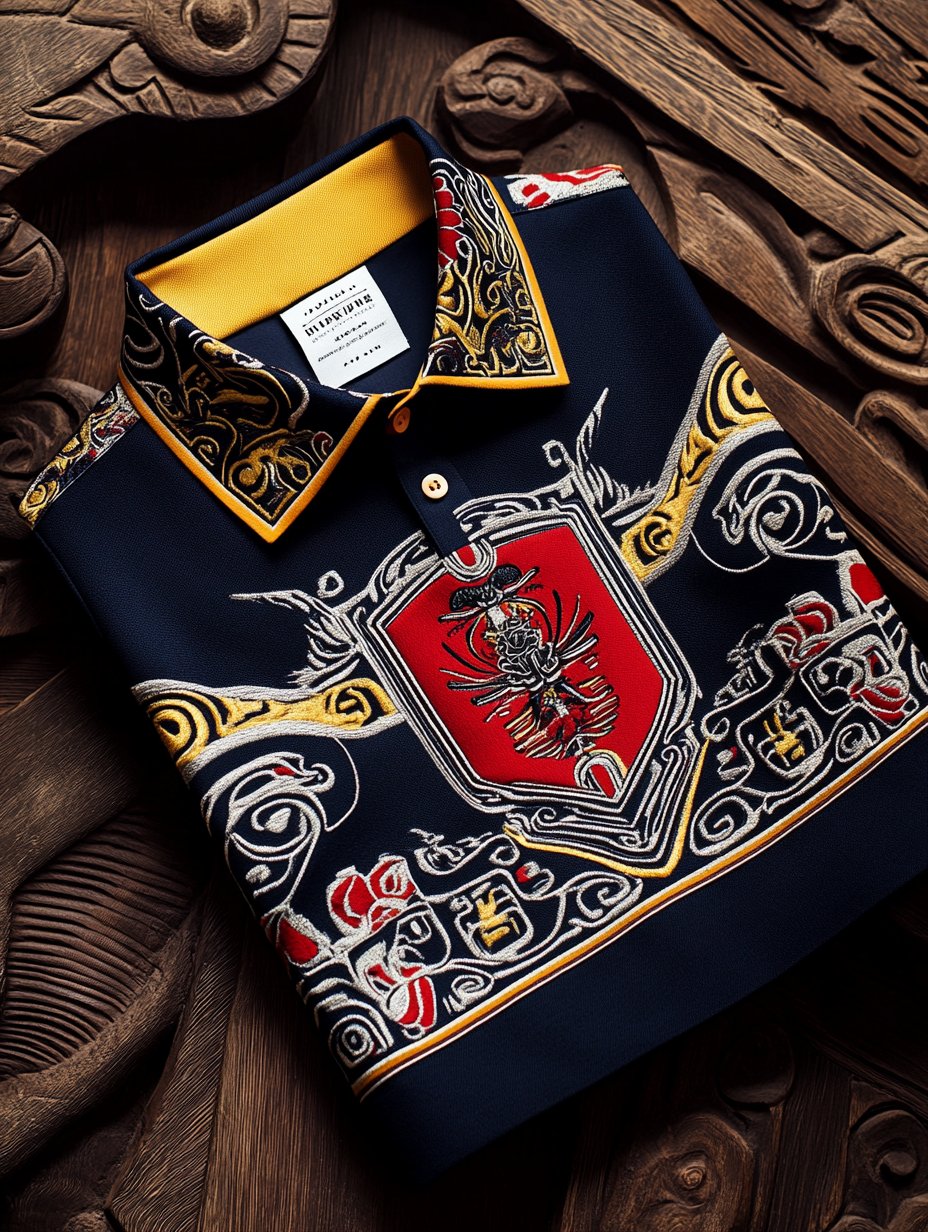 Men's Business Luxury Printed Button Short Sleeve Polo Shirt