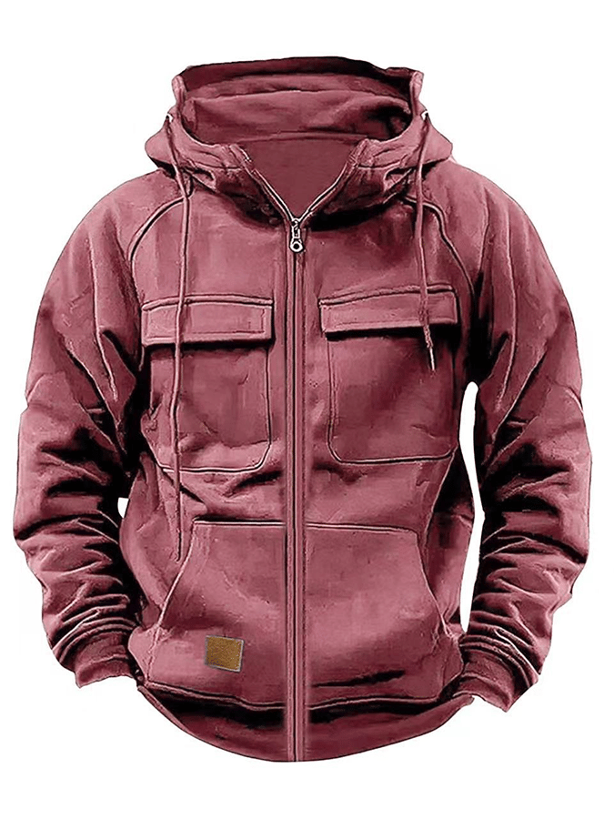 Men's Vintage Double Pocket Solid Color Comfort Zip Cardigan Jacket