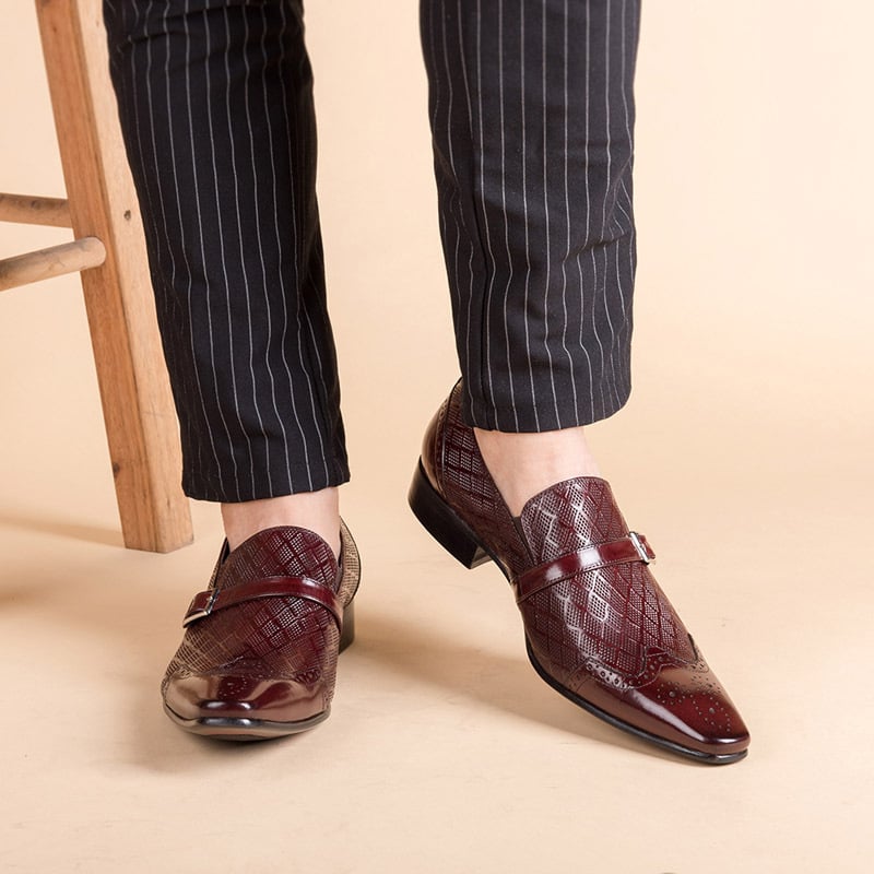 Fashion Carved Buckle Design Business Men'S Leather Shoes