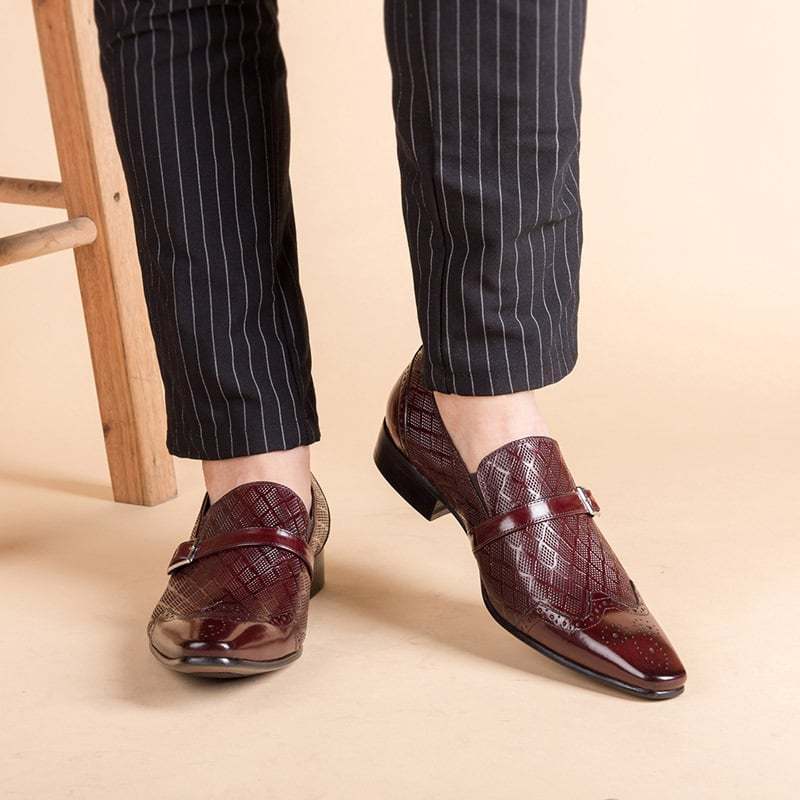 Fashion Carved Buckle Design Business Men'S Leather Shoes