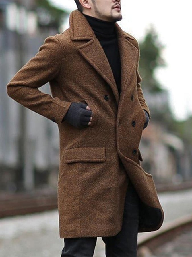 Men'S Commuter Button Design Lapel Wool Coat