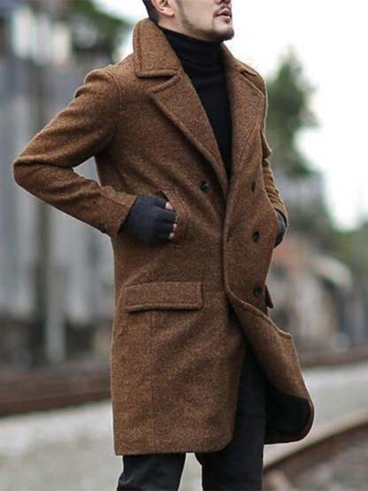 Men'S Commuter Button Design Lapel Wool Coat