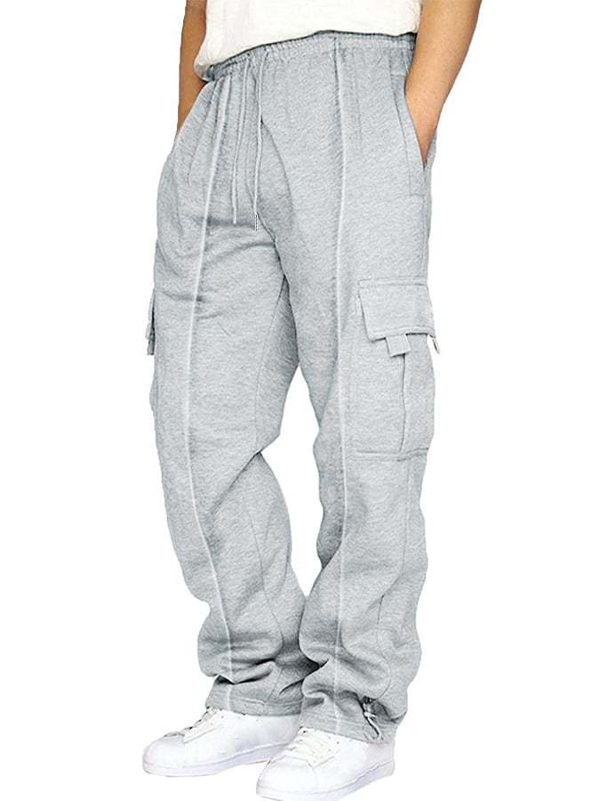 Men's Casual Solid Color Multi-Pocket Leggings Trousers