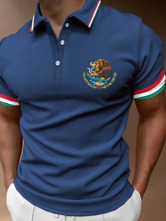 Men's Mexican Flag Print Polo Shirt