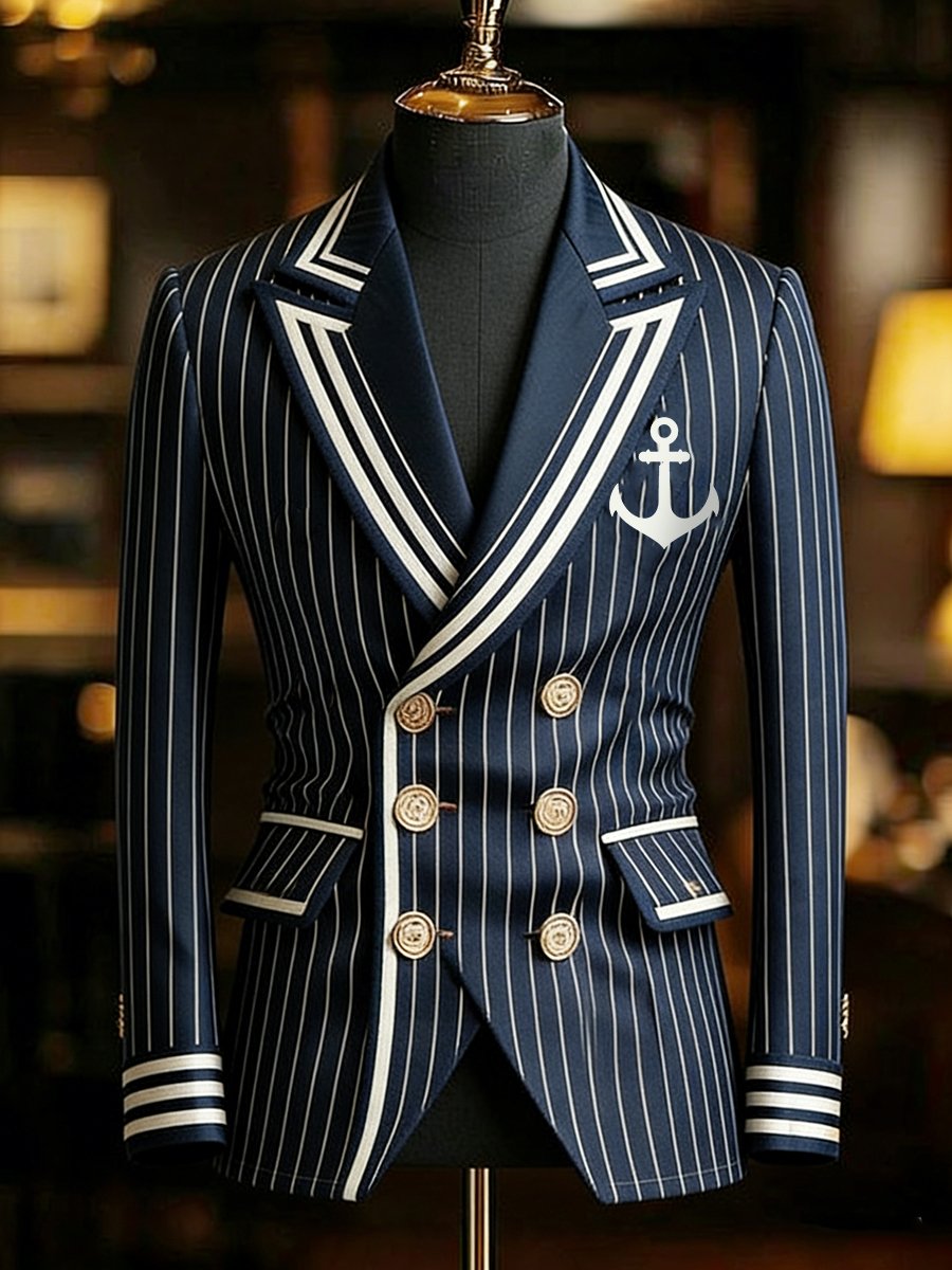 Men's Vintage Commemorative Navy Suit Jacket