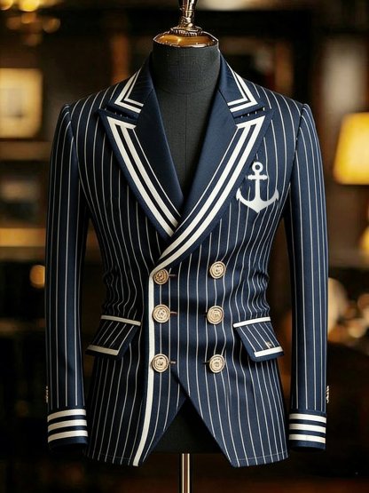 Men's Vintage Commemorative Navy Suit Jacket