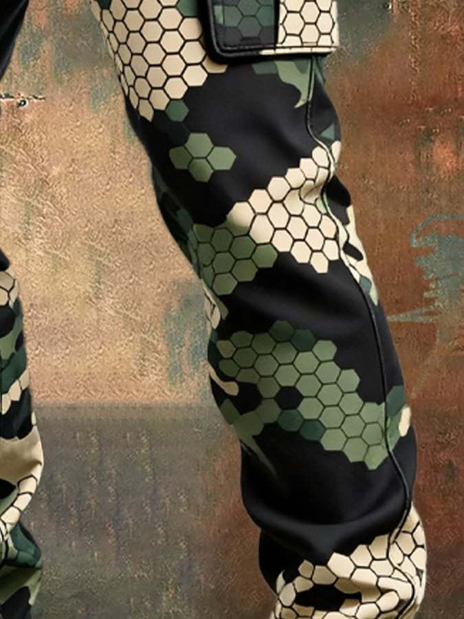 Men's Vintage Camouflage Distressed Pocket Work Pants