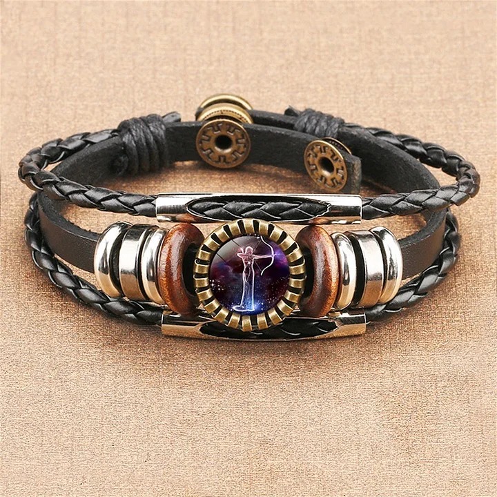 Vintage Twelve Constellations Multilayer PU Leather Bracelet