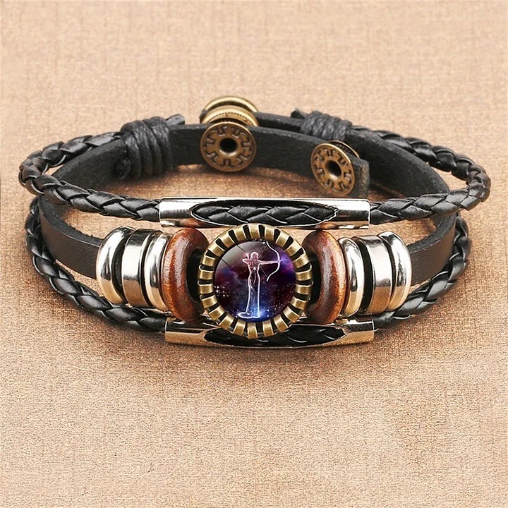 Vintage Twelve Constellations Multilayer PU Leather Bracelet