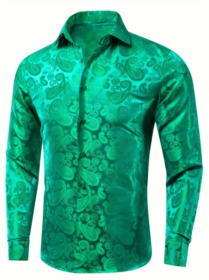 Men's Silk Business Luxury Design Printed Long Sleeve Shirt