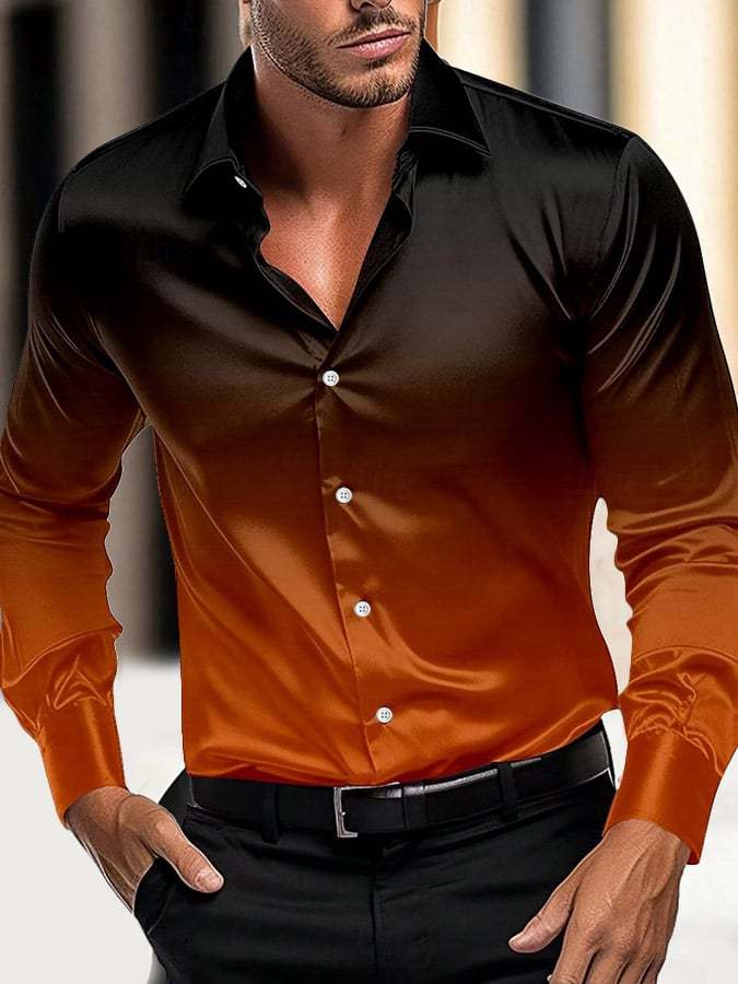 Men's Luxe Gradient Satin Long Sleeve Shirt