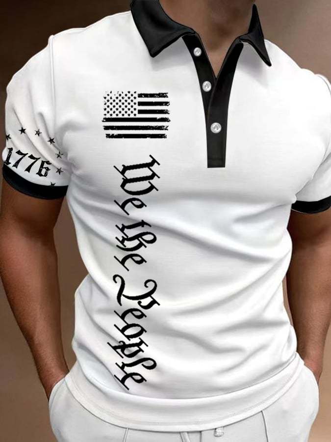 Men's We The People American Flag Print Contrast Casual Polo Shirt