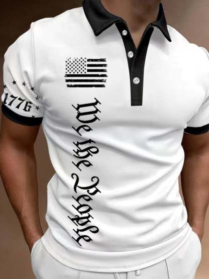 Men's We The People American Flag Print Contrast Casual Polo Shirt